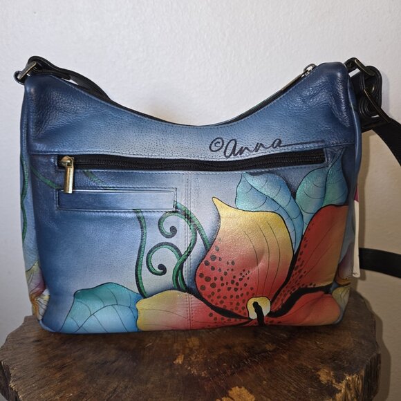 Anuschka by Anna 8310-MFL Handpainted Leather Crossbody Hobo Bag Floral NWT - Picture 9 of 16
